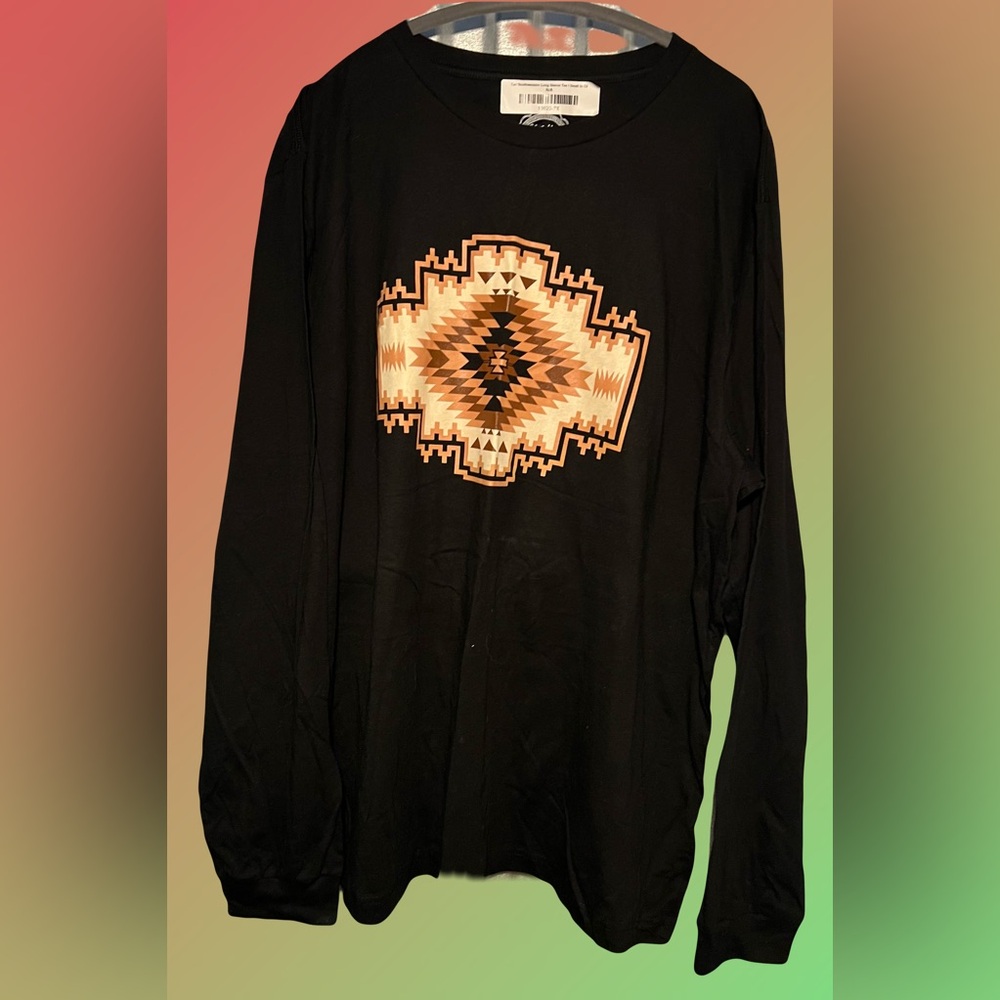 Sterling Kreek Southwestern Design Black Ling Sleeve Unisex Size T-Shirt NWOT